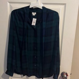 J.Crew Factory green plaid button up shirt with neck tie